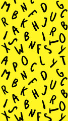 template with the image of keyboard symbols. set of letters. Surface template. purple yellow background. Vertical image.
