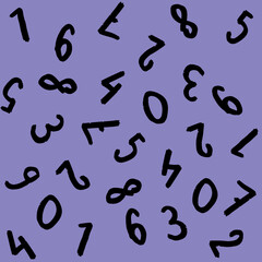 template with the image of keyboard symbols. a set of numbers. Surface template. pastel blue fiolet purple background. Square image.