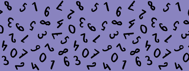 template with the image of keyboard symbols. a set of numbers. Surface template. pastel blue fiolet purple background. Banner for insertion into site.