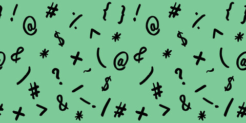 pattern with the image of keyboard symbols. Punctuation marks. Template for applying to the surface. pastel green background. Banner for insertion into site.
