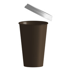 Coffee to go. Three-dimentional realistic cup of coffee with open lid. Vector illustration. EPS10.