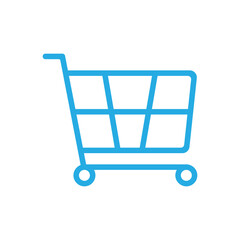 Fototapeta na wymiar eps10 blue vector shopping cart line icon isolated on white background. trolley outline symbol in a simple flat trendy modern style for your website design, logo, pictogram, and mobile application