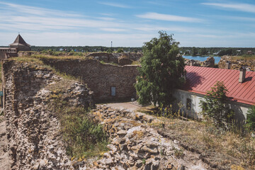 Fototapeta na wymiar Top view of the territory of the Oreshek Fortress in Russia