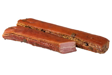 smoked lard a whole piece on a white background