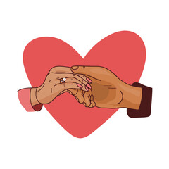  man putting engagement ring on woman hand, outdoor. marriage proposal. doodle Graphic vector illustration. Line art, Sketch. Wedding ring. Hand draw vector illustration 