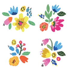 Schilderijen op glas Geschilderde Bloemen Set of vector hand painted flowers and leaves  © lolya1988