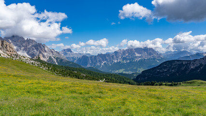 Cloudy Dolomites Gusela mountain, Passo di Giau with peak Ra Gusela. Location place Dolomiti Alps,...