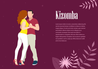 Young couple dancing kizomba. Kizomba party. Vector illustration.