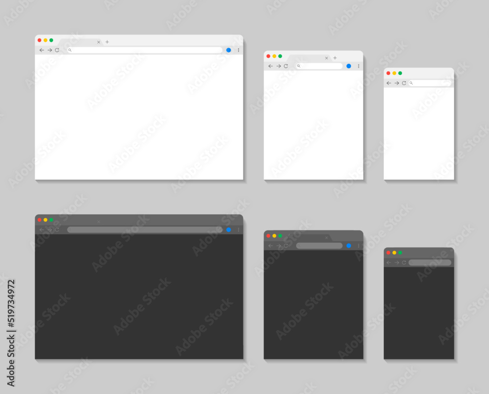 Poster browser window for laptop, mobile and tablet. web mockup with menu and interface. templates for inte