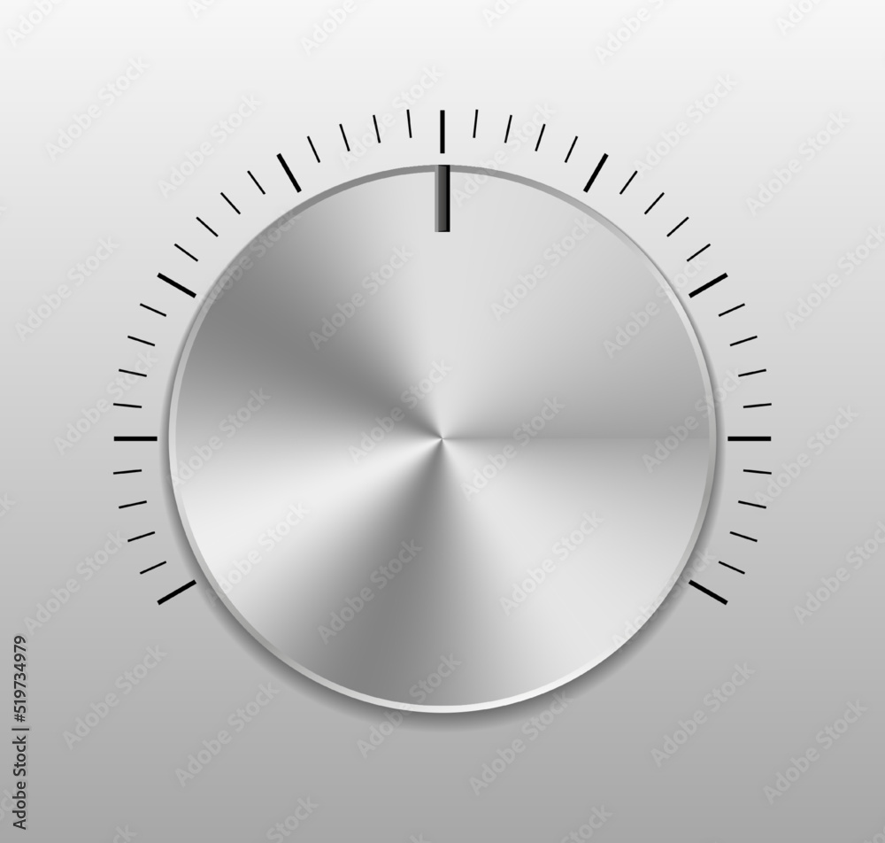 Poster knob of volume. metal button of music. dial for sound. chrome steel texture for ui. control of level
