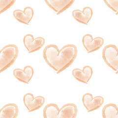 Watercolor painting of hearts, cute watercolor heart shape spreading around on white background, hand-drawn paint, seamless pattern.