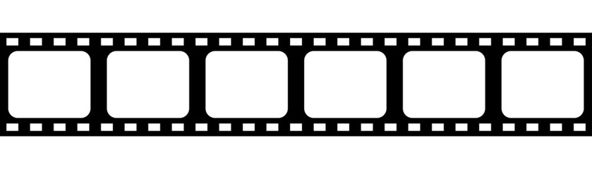 Film strip. Cinema reel. Negative tape of movie. Frame for photo and video. Seamless filmstrip on white background. Old photography icon. Black vintage roll. Vector