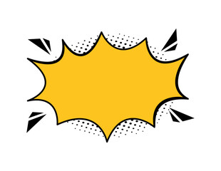 Comic speech bubble. Pop balloon with halftone. Cartoon cloud with splash for text, speak and dialog. Box for talk and think. Yellow fun icon with frame on white background. Vector