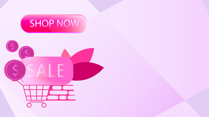 Beautiful vector banner for sale and discounts, for trade with Sale inscription, shopping basket and shop now button.