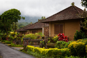 Fototapeta na wymiar Some small houses in an environment tropical plants