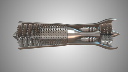 Turbine engine showing aerodynamics with fan blades © Cinefootage Visuals