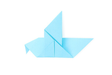 Blue paper bird isolated on white background