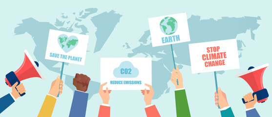 Vector of a crowd of people protesting against climate change