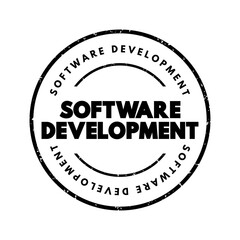 Software Development - set of computer science activities dedicated to the process of creating, designing and supporting software, text concept stamp