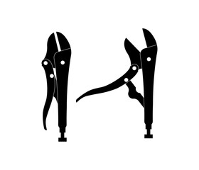 Locking plier vector silhouette black color isolated. Lock plier. Pliers symbol