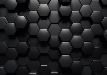 Abstract hexagon background. Many black hexagons, various heights.3D rendering.