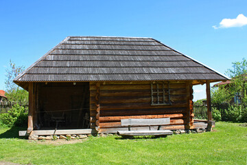 Wooden house in  Park of Naguevychy - Ukrainian skansen of creations on the territory of the native city of Frankiv, Ukraine