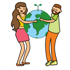 Eco Friendly Couple with Planet Vector  illustration