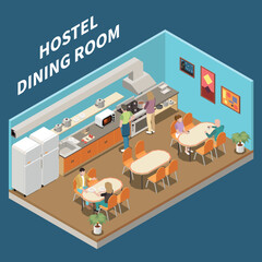 Hostel Dinning Room Isometric Background