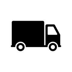Fototapeta premium Truck Delivery Service Black Silhouette Icon. Cargo Van Fast Shipping Glyph Pictogram. Courier Truck Deliver Order Parcel Flat Symbol. Vehicle Express Shipment Transport. Isolated Vector Illustration