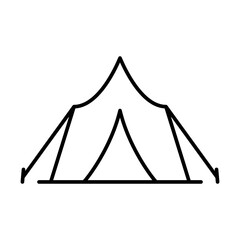 Tourist Shelter Outdoor Relaxation Outline Pictogram. Tourism Leisure Adventure Tent. Camping Tent Black Line Icon. Campaign Trip Fun Activity Flat Symbol. Isolated Vector Illustration
