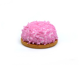 Marshmallow cookie sweet desert isolated on the white background. Delicious cup cake close up shot. Colorful sprinkles pie 