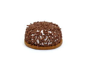 Marshmallow cookie sweet desert isolated on the white background. Delicious cup cake close up shot. Colorful sprinkles pie 