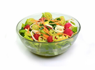Mix salad. Vegetable salad bowl isolated on white background