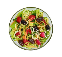 Mix salad. Vegetable salad bowl isolated on white background