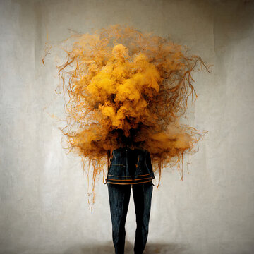 Person mit Kopf im Nebel als Depression und Burnout Konzept