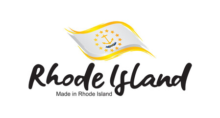 Made in Rhode Island USA new handwritten flag ribbon typography lettering logo label banner