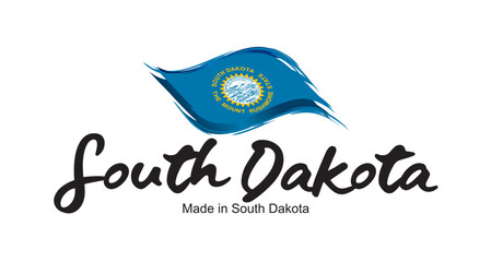 Obraz premium Made in South Dakota USA new handwritten flag ribbon typography lettering logo label banner