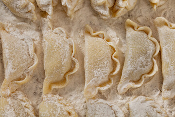 Assorted raw dumplings.