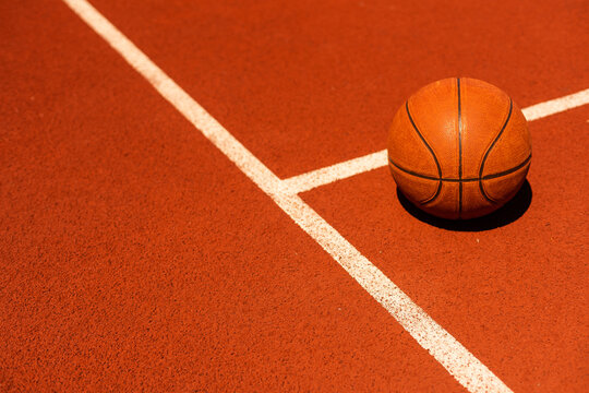Basketball on Court Floor close up
