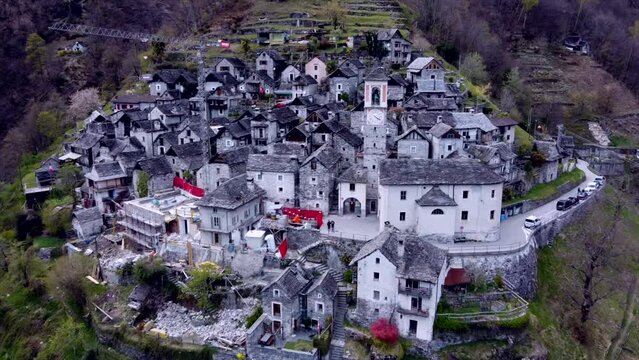 Aerial View Ancient Rustico Village Corippo Ticino Swiss