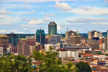 Harare city centre aerial panoramic view, Zimbabwe - obrazy, fototapety, plakaty