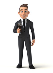 Fun 3D cartoon illustration of a business man with a glass of wine