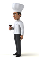 Fun 3D cartoon illustration of a chef with a glass of wine
