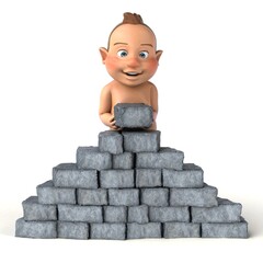 Fun 3D cartoon baby building a wall