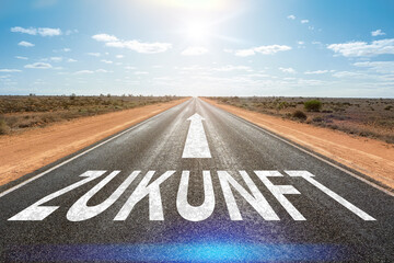 road to horizon with word future in german language