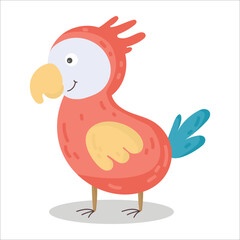 Vector cartoon parrot. African animal. funny kind parrot. Funny cute Adorable little african animal for fashion print, kids wear, nursery, poster, invitation, greeting card design