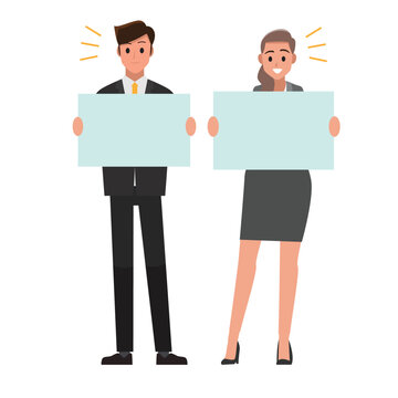 Business People holding sign welcome to teamwork ,Vector illustration cartoon character.