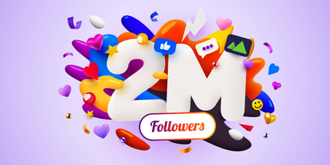 2m or 2000000 followers thank you. Social Network friends, followers, Web user Thank you celebrate of subscribers or followers.