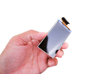 LCD screen for smartphone or small appliances in a hand on white background