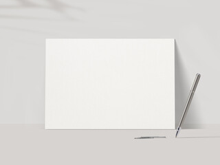 blank sheet of white paper with pen for Mockup, 3d Rendering, 3d Illustration